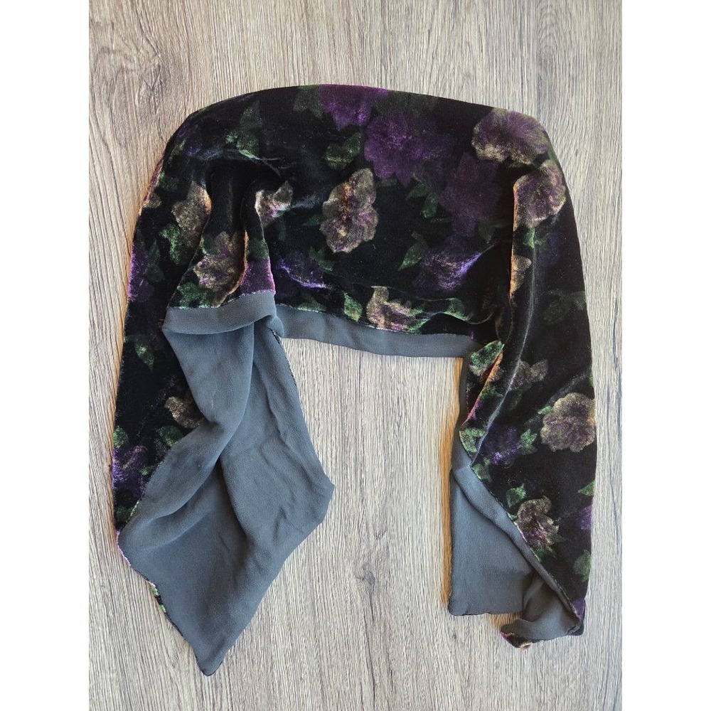 Velvet Burnout Floral Scarf Black Purple Whimsigoth Fairy Grunge Wrap - Picture 1 of 5
